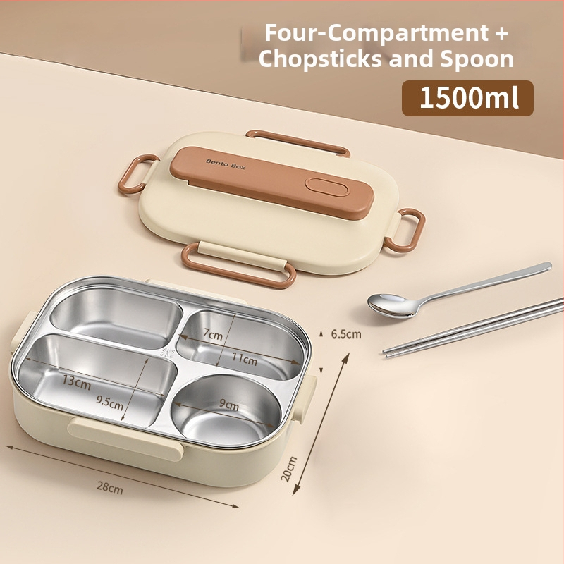 Термоизолирана кутия за обяд от 304 неръждаема стомана, правоъгълна с разделения, капацитет 1–2 л, микровълнова безопасна