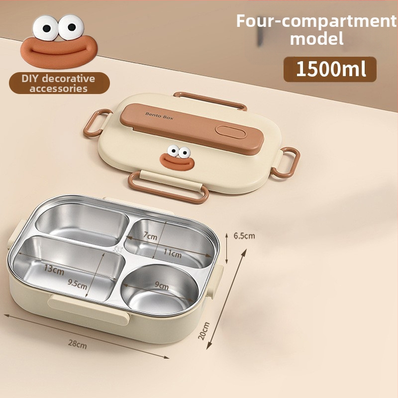 Термоизолирана кутия за обяд от 304 неръждаема стомана, правоъгълна с разделения, капацитет 1–2 л, микровълнова безопасна