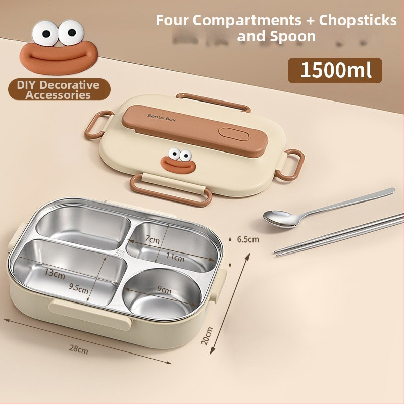 Термоизолирана кутия за обяд от 304 неръждаема стомана, правоъгълна с разделения, капацитет 1–2 л, микровълнова безопасна