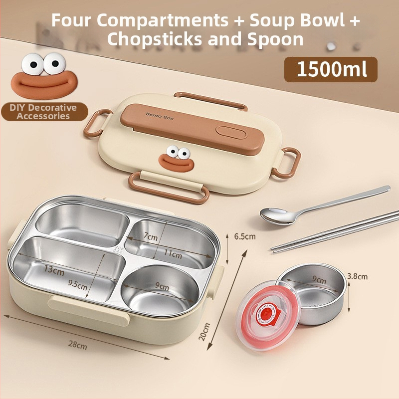 Термоизолирана кутия за обяд от 304 неръждаема стомана, правоъгълна с разделения, капацитет 1–2 л, микровълнова безопасна