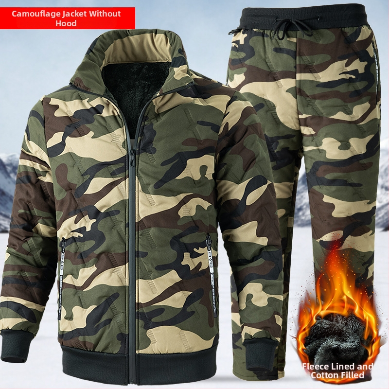 Set de lucru pentru bărbați, camuflaj, iarnă, cu căptușeală din fleece, rezistent la vânt și impermeabil