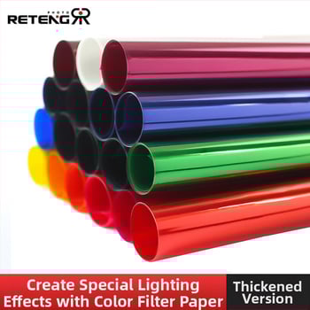 RETENG Аксесоари за осветление – Цветен филтър лист за сценично осветление, високопропусклив оптичен материал, позволява различни температури на светлината и светлинни ефекти