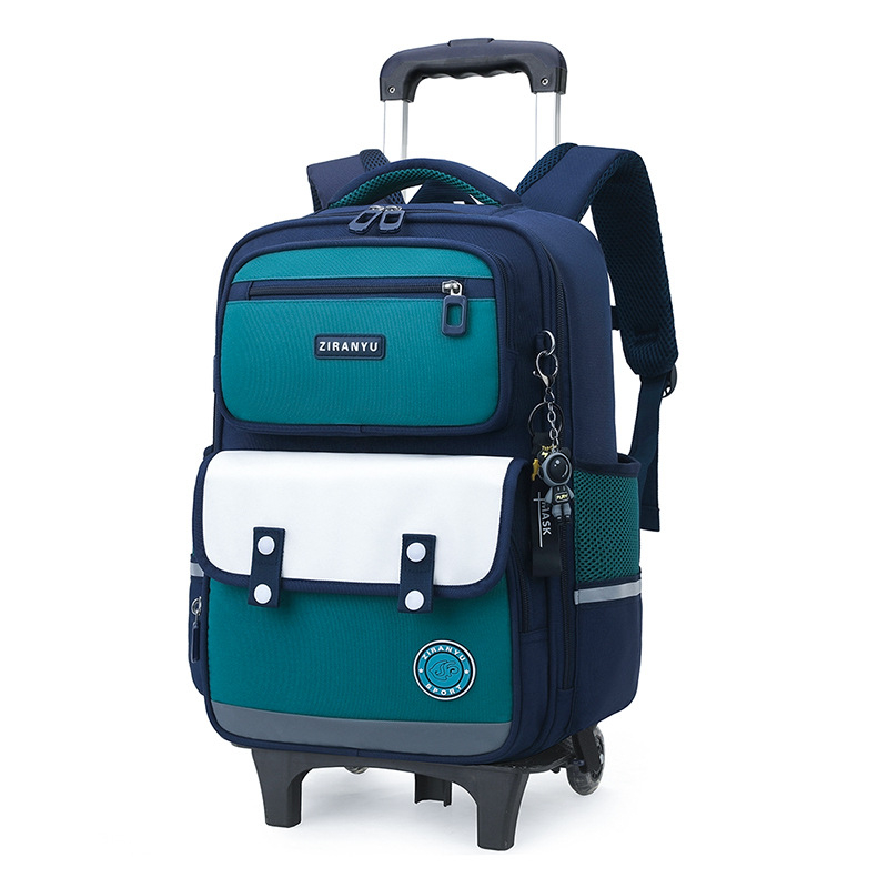 Natural Fish Κυλιόμενη σχολική τσάντα για μαθητές, 20–35L, Oxford ύφασμα, με ράβδο έλξης, τροχοί τύπου αεροπλάνου, εσωτερικός οργανωτής (θήκη με φερμουάρ, θήκη ID, lamin φερμουάρ θήκη)