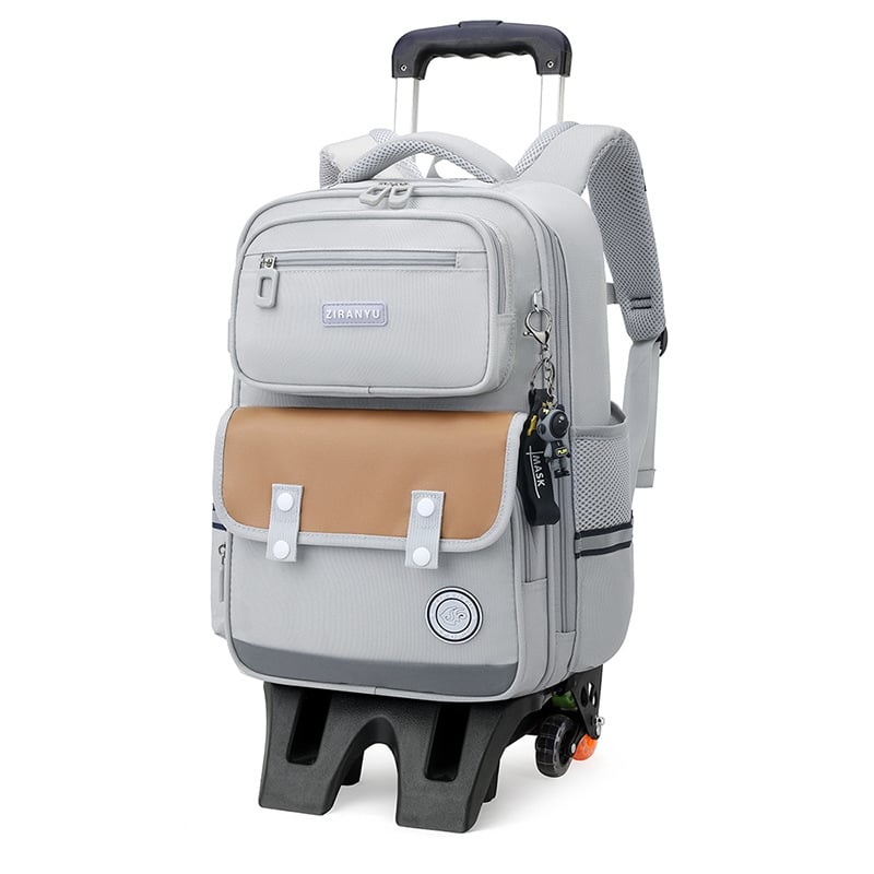 Natural Fish Κυλιόμενη σχολική τσάντα για μαθητές, 20–35L, Oxford ύφασμα, με ράβδο έλξης, τροχοί τύπου αεροπλάνου, εσωτερικός οργανωτής (θήκη με φερμουάρ, θήκη ID, lamin φερμουάρ θήκη)