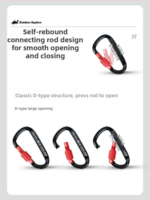 Uzamykateľný karabín D-tvaru, kľúčenka pre outdoor kempovanie – mini štýl