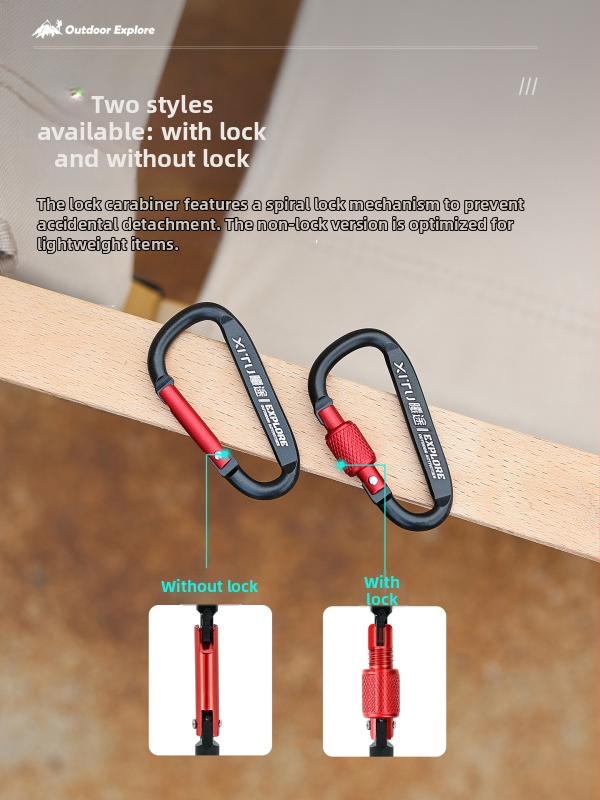 Uzamykateľný karabín D-tvaru, kľúčenka pre outdoor kempovanie – mini štýl