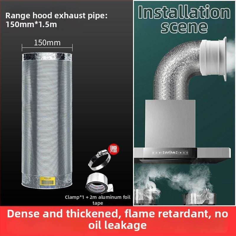 Изпускателна/вентилационна тръба за кухненски абсорбатор, алуминиево фолио + неръждаема стомана, модел Jy-exhaust pipe 1/2, монтаж според описанието