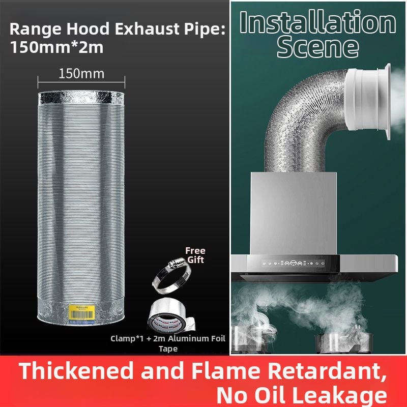 Изпускателна/вентилационна тръба за кухненски абсорбатор, алуминиево фолио + неръждаема стомана, модел Jy-exhaust pipe 1/2, монтаж според описанието