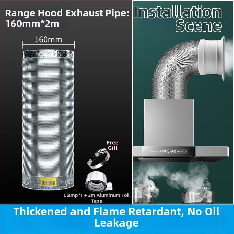 Изпускателна/вентилационна тръба за кухненски абсорбатор, алуминиево фолио + неръждаема стомана, модел Jy-exhaust pipe 1/2, монтаж според описанието