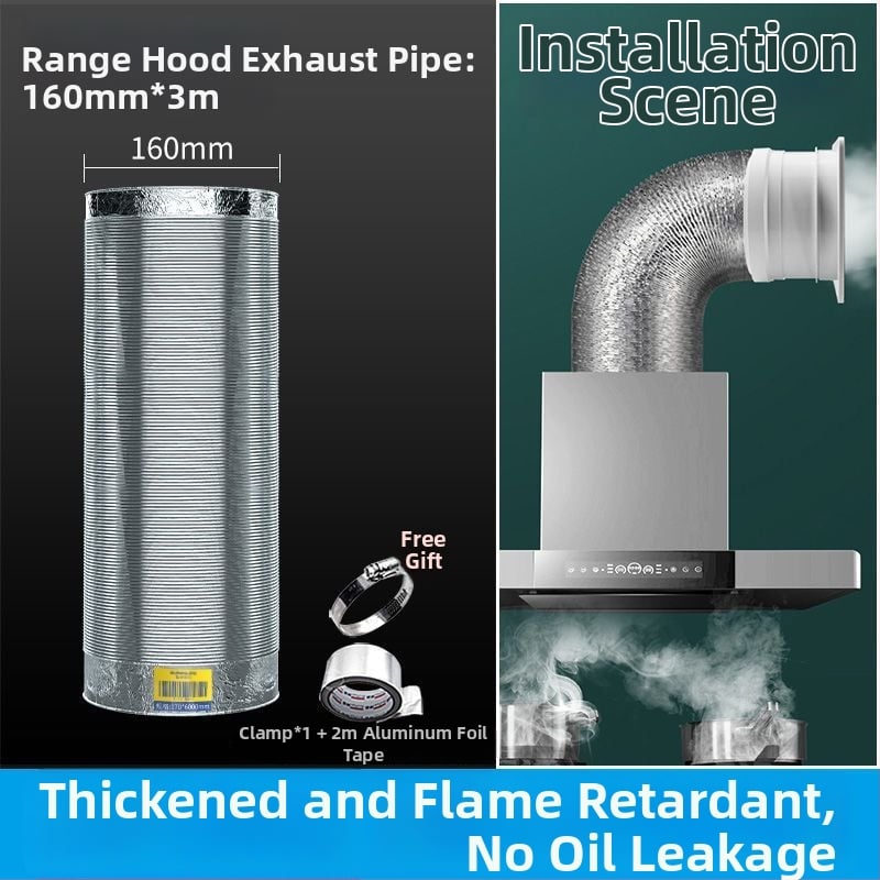 Изпускателна/вентилационна тръба за кухненски абсорбатор, алуминиево фолио + неръждаема стомана, модел Jy-exhaust pipe 1/2, монтаж според описанието