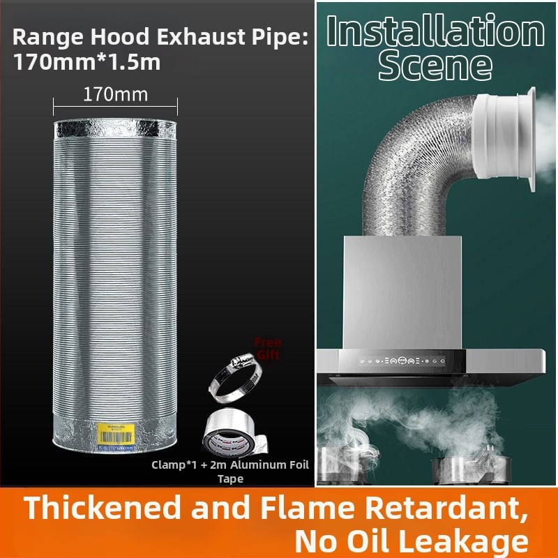 Изпускателна/вентилационна тръба за кухненски абсорбатор, алуминиево фолио + неръждаема стомана, модел Jy-exhaust pipe 1/2, монтаж според описанието