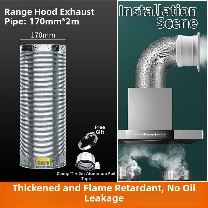 Изпускателна/вентилационна тръба за кухненски абсорбатор, алуминиево фолио + неръждаема стомана, модел Jy-exhaust pipe 1/2, монтаж според описанието