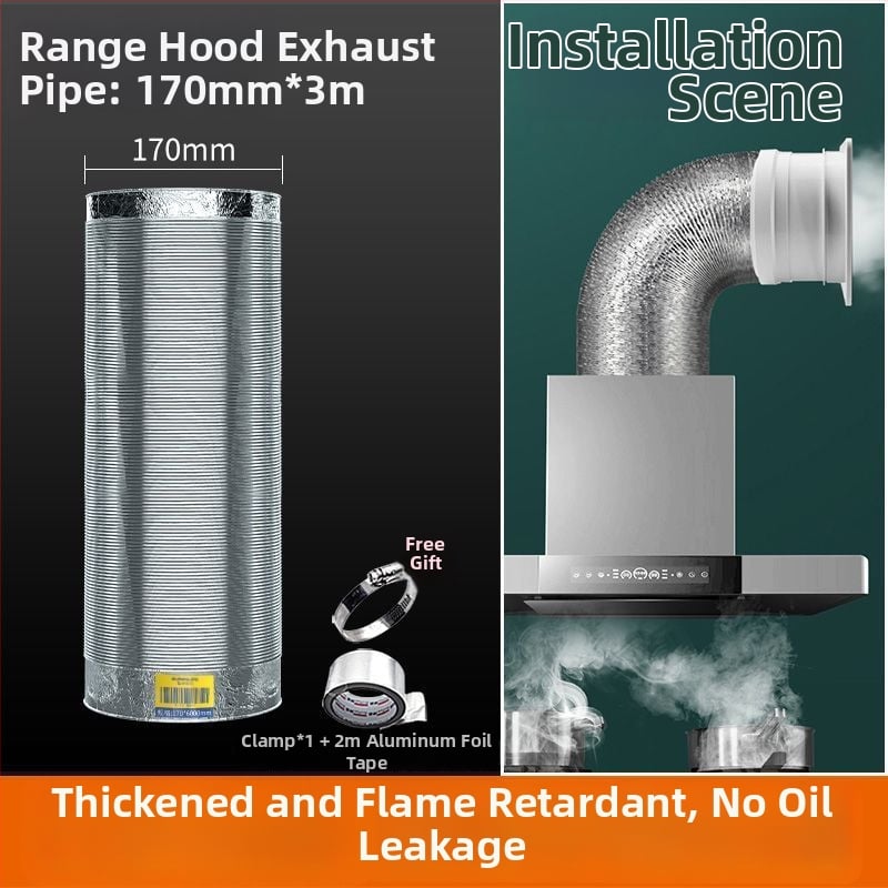 Изпускателна/вентилационна тръба за кухненски абсорбатор, алуминиево фолио + неръждаема стомана, модел Jy-exhaust pipe 1/2, монтаж според описанието