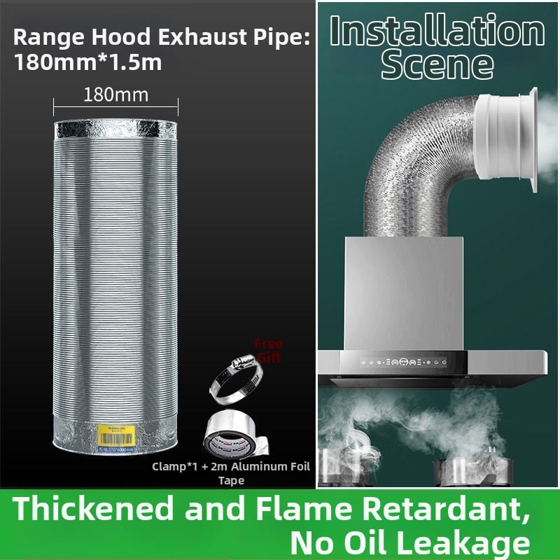 Изпускателна/вентилационна тръба за кухненски абсорбатор, алуминиево фолио + неръждаема стомана, модел Jy-exhaust pipe 1/2, монтаж според описанието