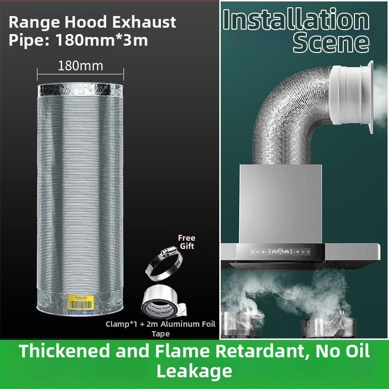 Изпускателна/вентилационна тръба за кухненски абсорбатор, алуминиево фолио + неръждаема стомана, модел Jy-exhaust pipe 1/2, монтаж според описанието