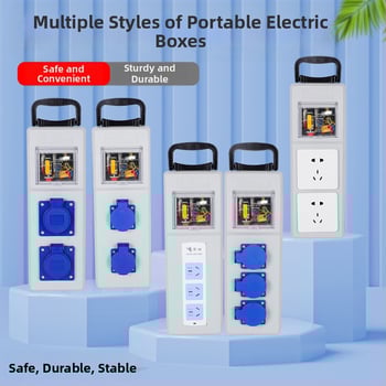 Портативна кутия за строителна площадка с защита срещу токов теч, IP54 водоустойчивост, монтаж на повърхността, поликарбонатов корпус, гнезда за включване