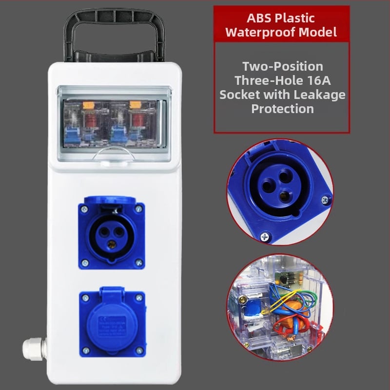 Портативна кутия за строителна площадка с защита срещу токов теч, IP54 водоустойчивост, монтаж на повърхността, поликарбонатов корпус, гнезда за включване