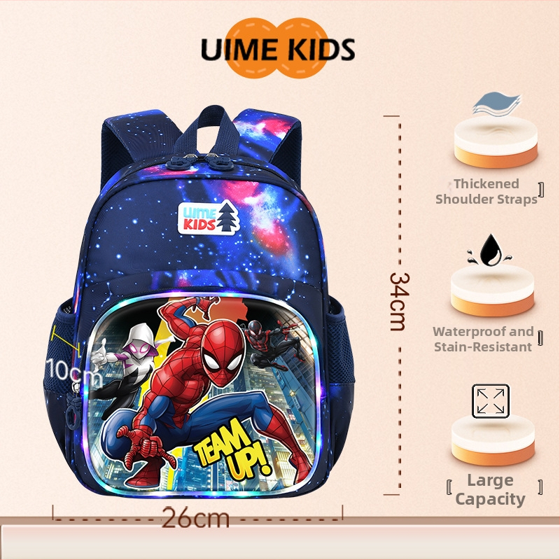 Dječji školski ruksak s Spider-Man otiskom, crtani stil (unisex, za učenike 1.–2. razreda, najlon, prozračan, reflektirajući za noćnu sigurnost)