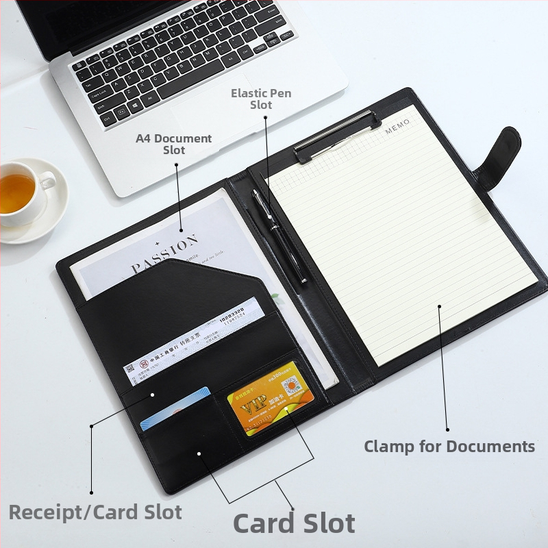 Kožna poslovna mapa s jakim klamerom i klipom za ploču | Kompatibilna s A4/A5, debljina ploče 4 mm, mogućnost tiskanja logotipa i prilagodbe