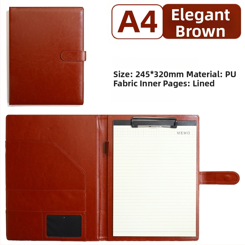 Kožna poslovna mapa s jakim klamerom i klipom za ploču | Kompatibilna s A4/A5, debljina ploče 4 mm, mogućnost tiskanja logotipa i prilagodbe