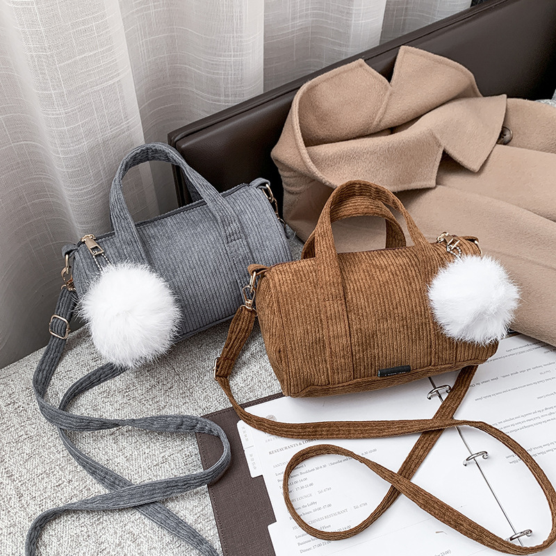 Corduroy ženska torba, ulični stil, bucket torba, zatvarač, poliester podstava