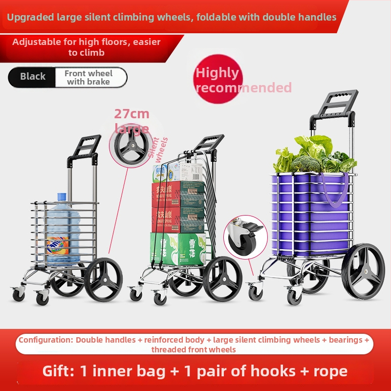 Cărucior de cumpărături pliabil din aliaj de aluminiu | capacitate 50 kg | design modern minimalist | Jie anxi