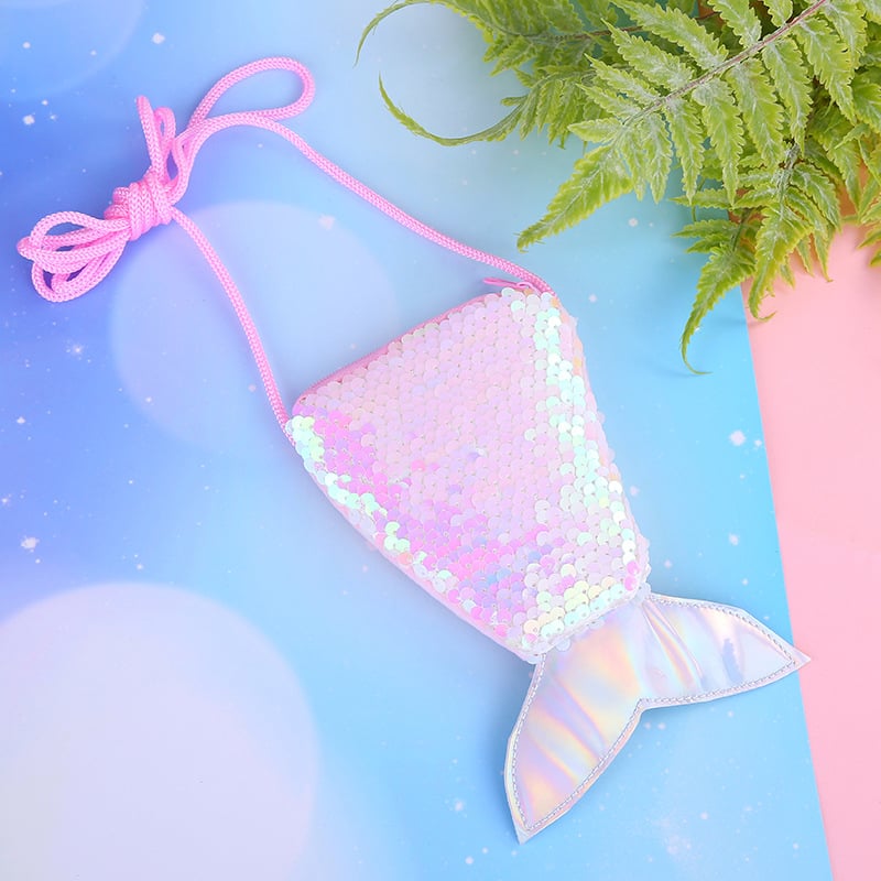 Undinėlės uodegos crossbody krepšys mergaitei, blizgučiai, geometrinis raštas, poliesterio pamušalas