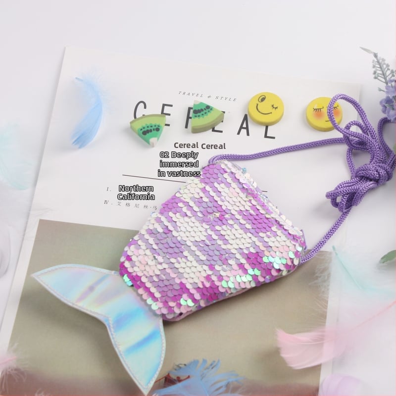 Undinėlės uodegos crossbody krepšys mergaitei, blizgučiai, geometrinis raštas, poliesterio pamušalas