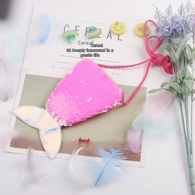 Undinėlės uodegos crossbody krepšys mergaitei, blizgučiai, geometrinis raštas, poliesterio pamušalas