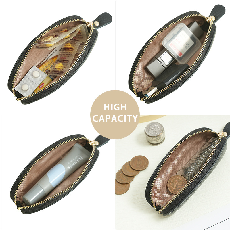 Maža monetų piniginė – tikra oda, universalus, vienos spalvos dizainas, poliesterio įdėklas, anti-vagystės stilius su šepetėlių efektu