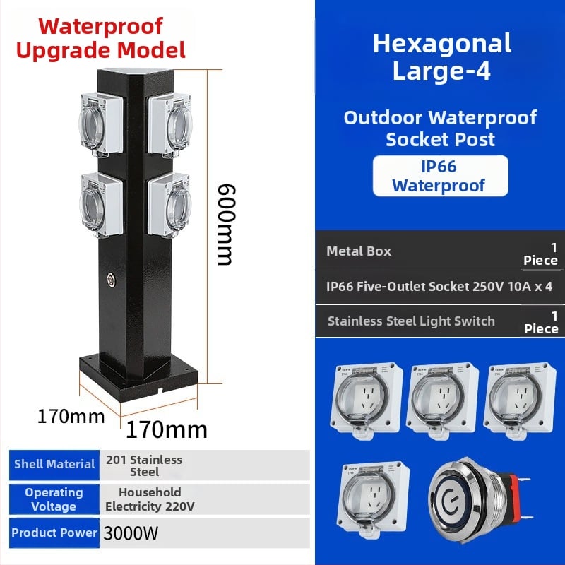Външна водоустойчива разпределителна кутия за контакти 220V, IP66, 1–2 вериги, колонно монтиране, корпус: галванизиран лист / 201 / 304