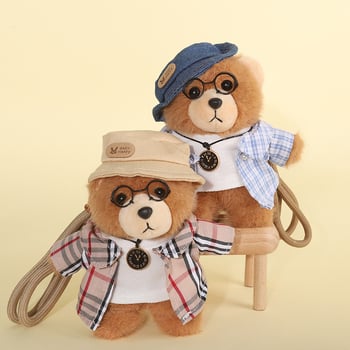 Αρκουδάκι από βελούδινο ύφασμα – μπρελόκ, κοντή βελούδινη υφή, γέμισμα PP βαμβάκι, ετικέτα λογότυπου