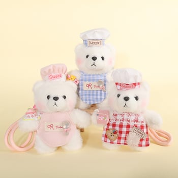 Αρκουδάκι από βελούδινο ύφασμα – μπρελόκ, κοντή βελούδινη υφή, γέμισμα PP βαμβάκι, ετικέτα λογότυπου