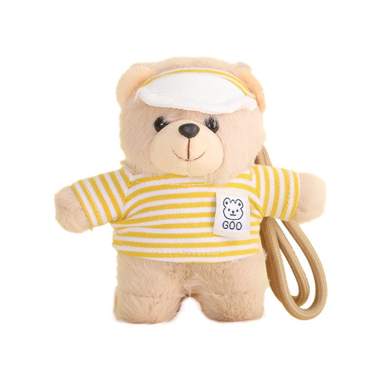 Αρκουδάκι από βελούδινο ύφασμα – μπρελόκ, κοντή βελούδινη υφή, γέμισμα PP βαμβάκι, ετικέτα λογότυπου