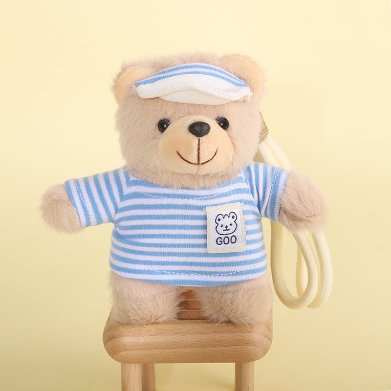 Αρκουδάκι από βελούδινο ύφασμα – μπρελόκ, κοντή βελούδινη υφή, γέμισμα PP βαμβάκι, ετικέτα λογότυπου