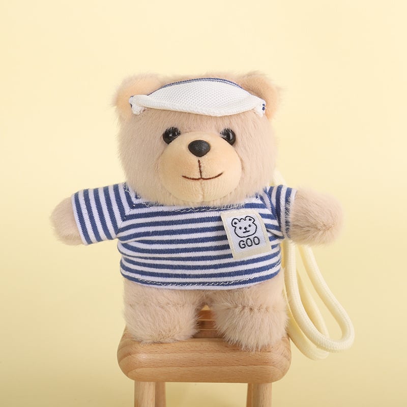 Αρκουδάκι από βελούδινο ύφασμα – μπρελόκ, κοντή βελούδινη υφή, γέμισμα PP βαμβάκι, ετικέτα λογότυπου