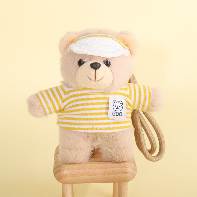 Αρκουδάκι από βελούδινο ύφασμα – μπρελόκ, κοντή βελούδινη υφή, γέμισμα PP βαμβάκι, ετικέτα λογότυπου