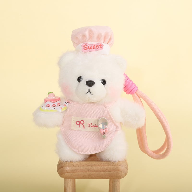 Αρκουδάκι από βελούδινο ύφασμα – μπρελόκ, κοντή βελούδινη υφή, γέμισμα PP βαμβάκι, ετικέτα λογότυπου