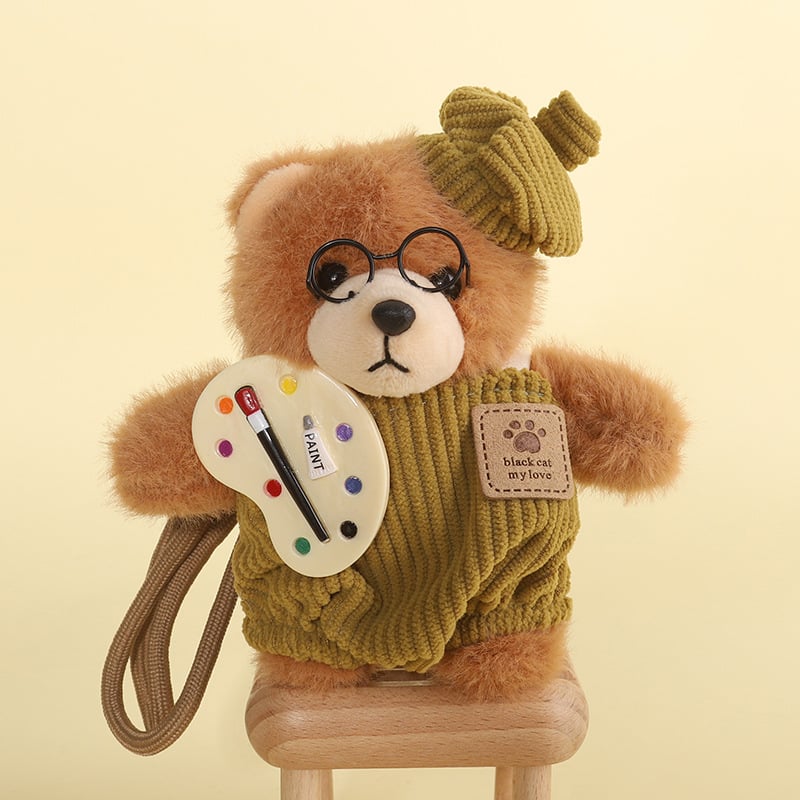 Αρκουδάκι από βελούδινο ύφασμα – μπρελόκ, κοντή βελούδινη υφή, γέμισμα PP βαμβάκι, ετικέτα λογότυπου