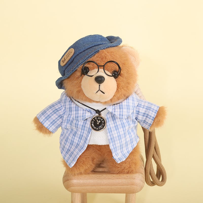 Αρκουδάκι από βελούδινο ύφασμα – μπρελόκ, κοντή βελούδινη υφή, γέμισμα PP βαμβάκι, ετικέτα λογότυπου