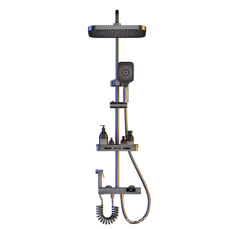Σετ ντους μπάνιου από χαλκό, εντοιχισμένος στον τοίχο, ψηφιακή οθόνη, σταθερή θερμοκρασία, ντους βροχής