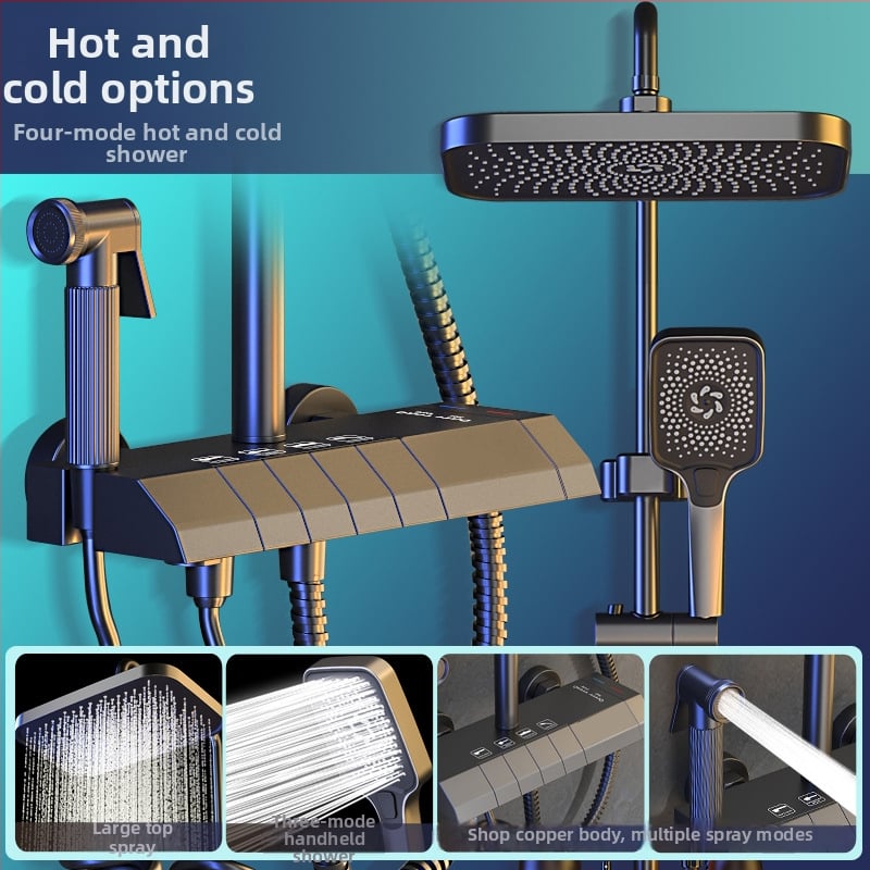 Σετ ντους μπάνιου από χαλκό, εντοιχισμένος στον τοίχο, ψηφιακή οθόνη, σταθερή θερμοκρασία, ντους βροχής