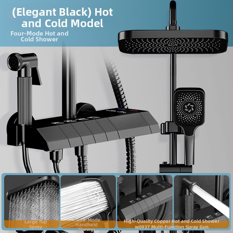 Σετ ντους μπάνιου από χαλκό, εντοιχισμένος στον τοίχο, ψηφιακή οθόνη, σταθερή θερμοκρασία, ντους βροχής