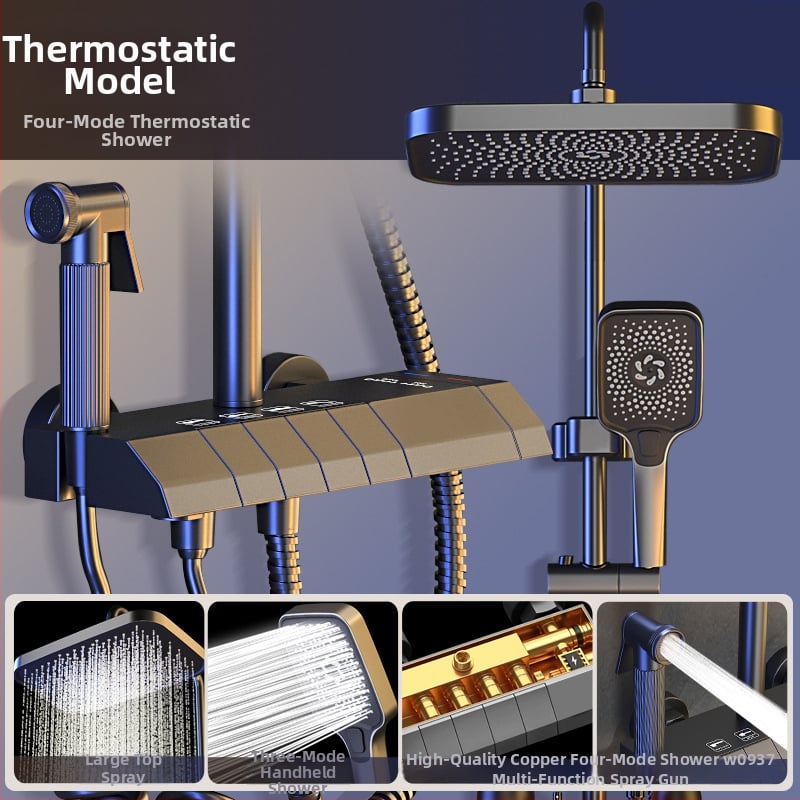 Σετ ντους μπάνιου από χαλκό, εντοιχισμένος στον τοίχο, ψηφιακή οθόνη, σταθερή θερμοκρασία, ντους βροχής