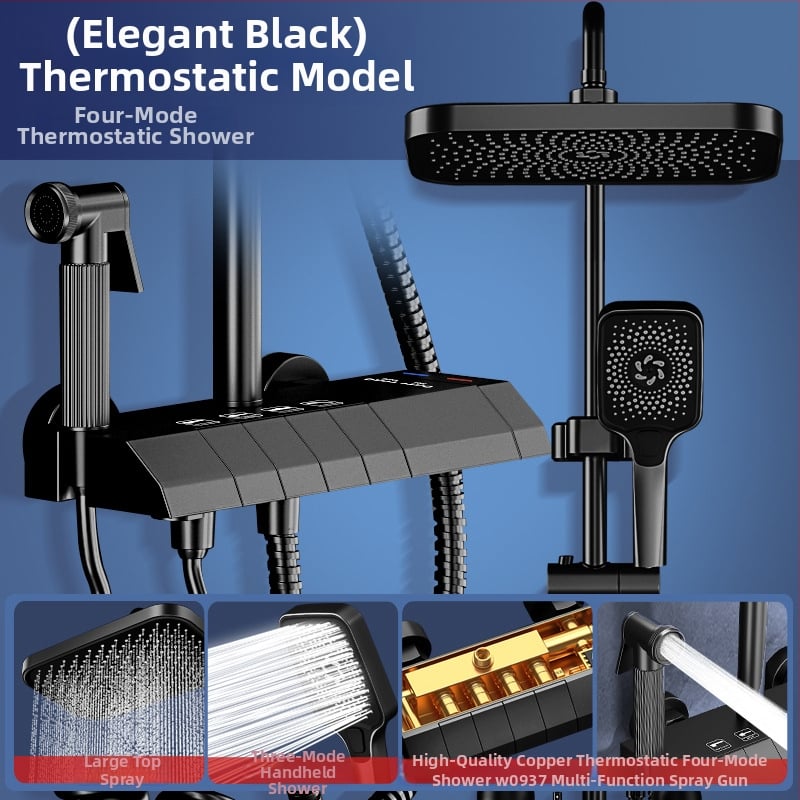 Σετ ντους μπάνιου από χαλκό, εντοιχισμένος στον τοίχο, ψηφιακή οθόνη, σταθερή θερμοκρασία, ντους βροχής