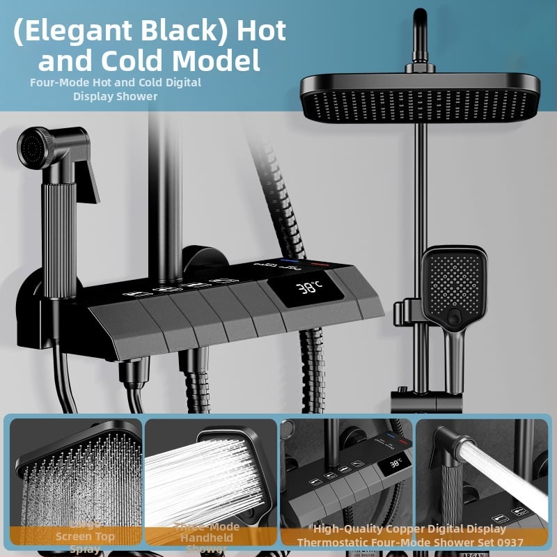 Σετ ντους μπάνιου από χαλκό, εντοιχισμένος στον τοίχο, ψηφιακή οθόνη, σταθερή θερμοκρασία, ντους βροχής