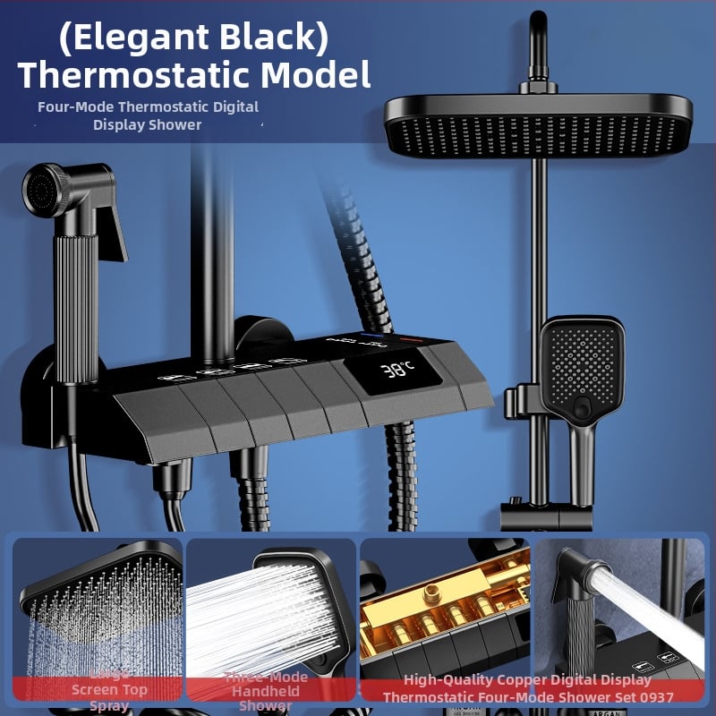 Σετ ντους μπάνιου από χαλκό, εντοιχισμένος στον τοίχο, ψηφιακή οθόνη, σταθερή θερμοκρασία, ντους βροχής