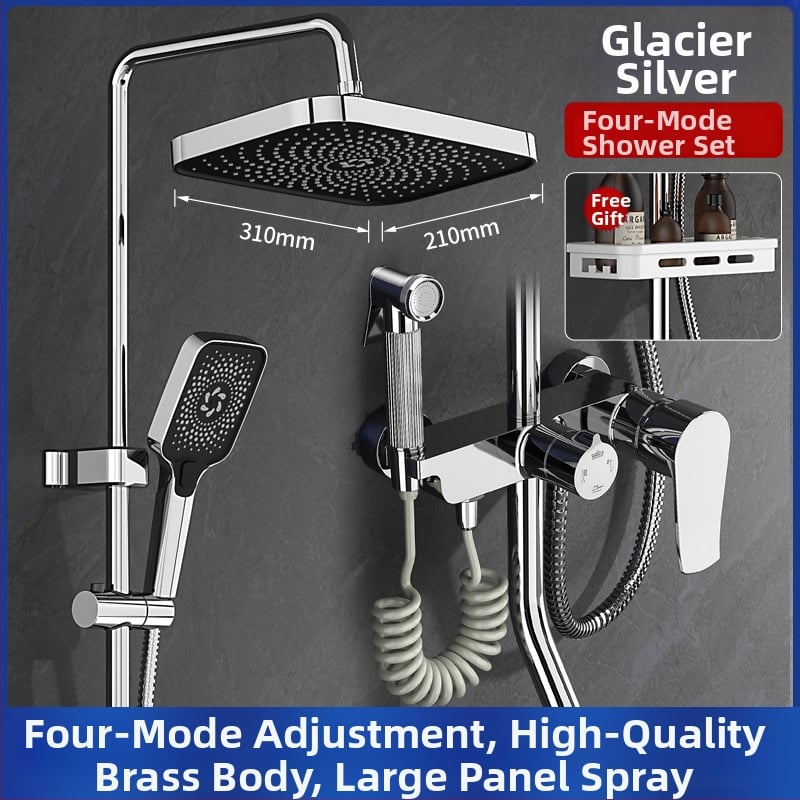 Σετ ντους μπάνιου από χαλκό, εντοιχισμένος στον τοίχο, ψηφιακή οθόνη, σταθερή θερμοκρασία, ντους βροχής