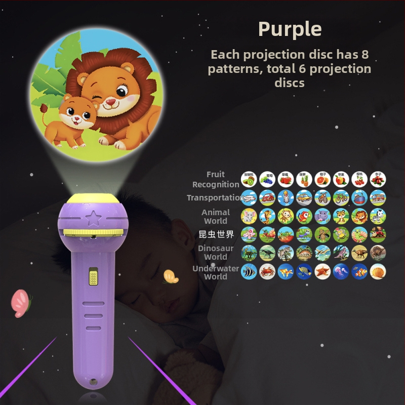 Παιδικό προβολικό φανάρι-παιχνίδι με φωτεινά ζωικά σχέδια, πλαστική κατασκευή, κατάλληλο για βρέφη 0–3 ετών, πρώιμη εκπαίδευση