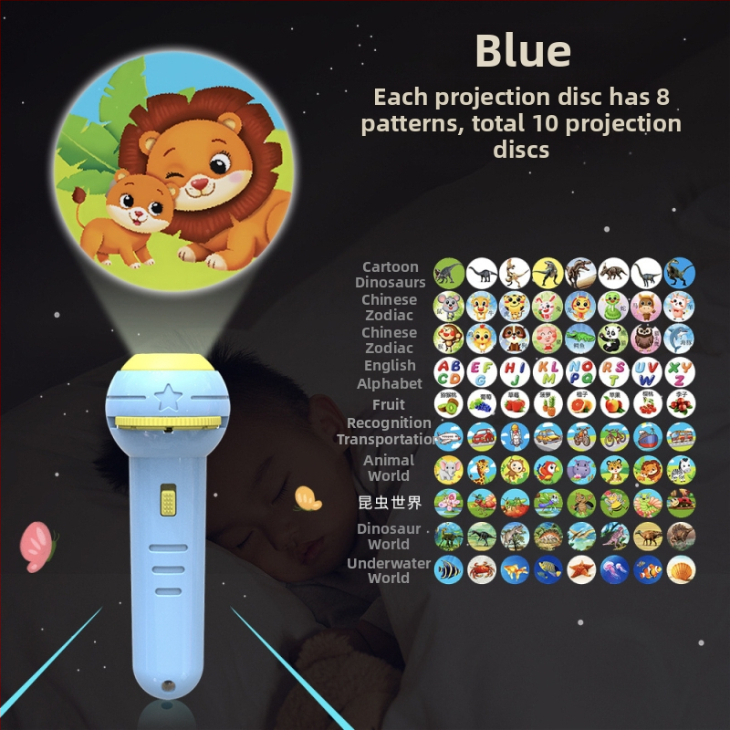 Παιδικό προβολικό φανάρι-παιχνίδι με φωτεινά ζωικά σχέδια, πλαστική κατασκευή, κατάλληλο για βρέφη 0–3 ετών, πρώιμη εκπαίδευση